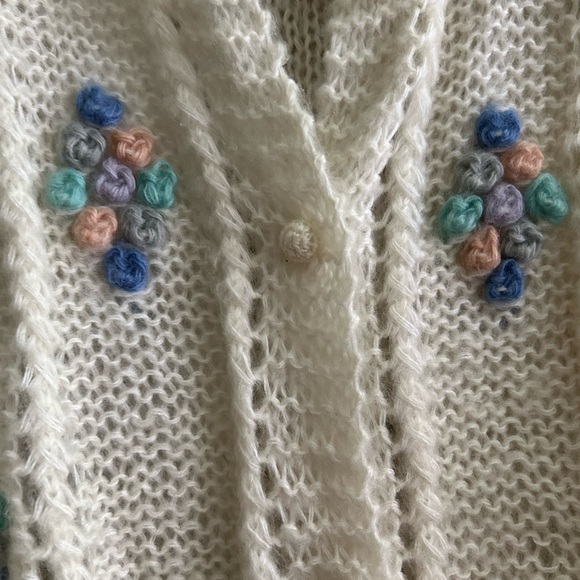 Lady Van Heusen Vintage Hand Knit Cardigan Embroidered Sweater SZ Medium - Picture 3 of 7